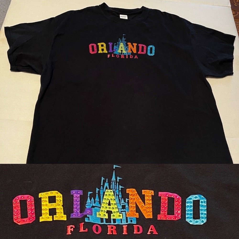 Gildan Orlando Florida Men SZ XL Black Short Sleeve Shirt Mickey Princess Castle